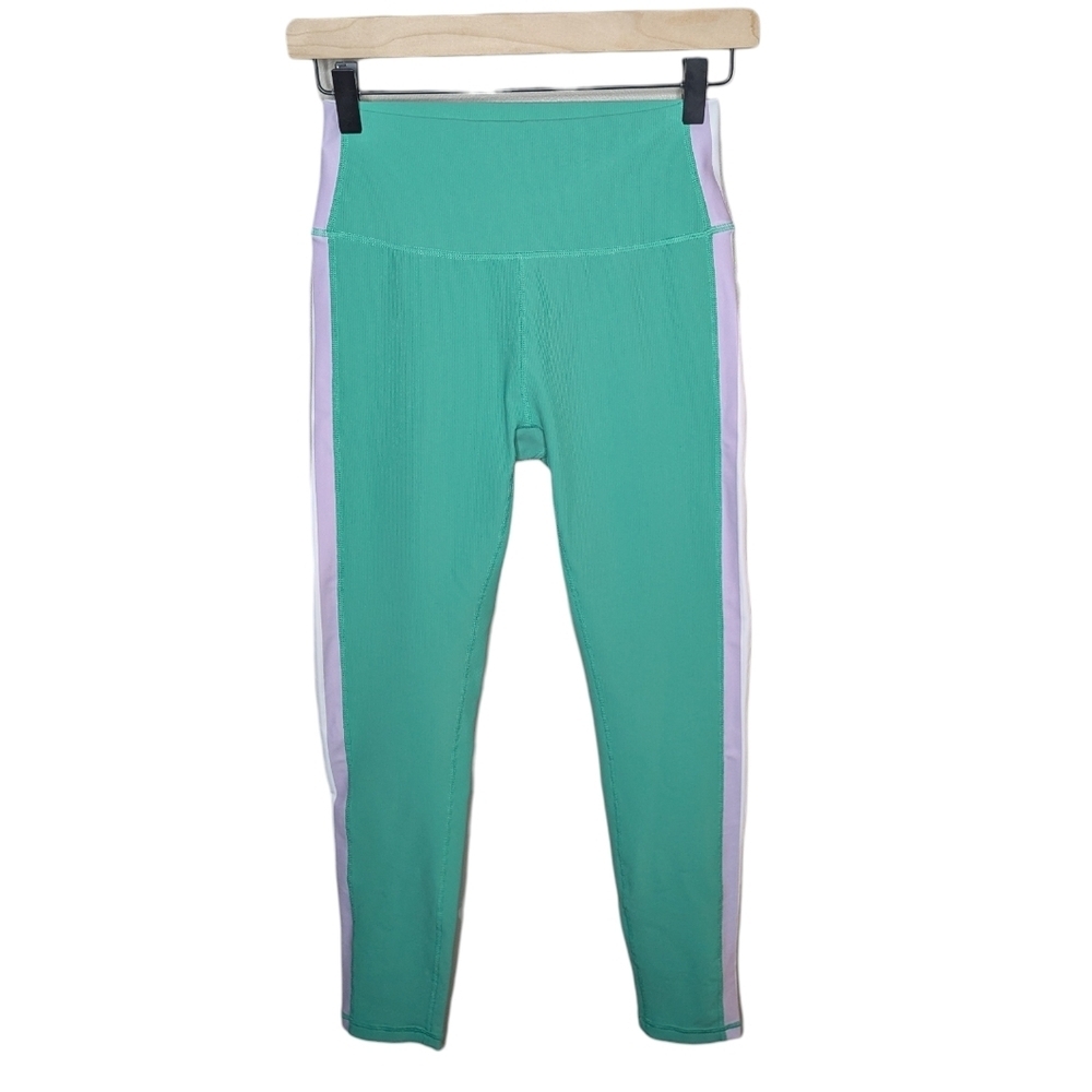 Wilo Leggings Medium Mint Colorblock High Rise Ribbed Compression 7/8 Athletic
